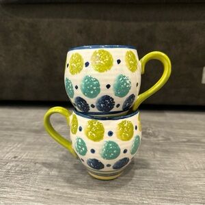 Anthropologie Bubble Shape Dots & Stripes 10 Ounce Mugs Set Of 2